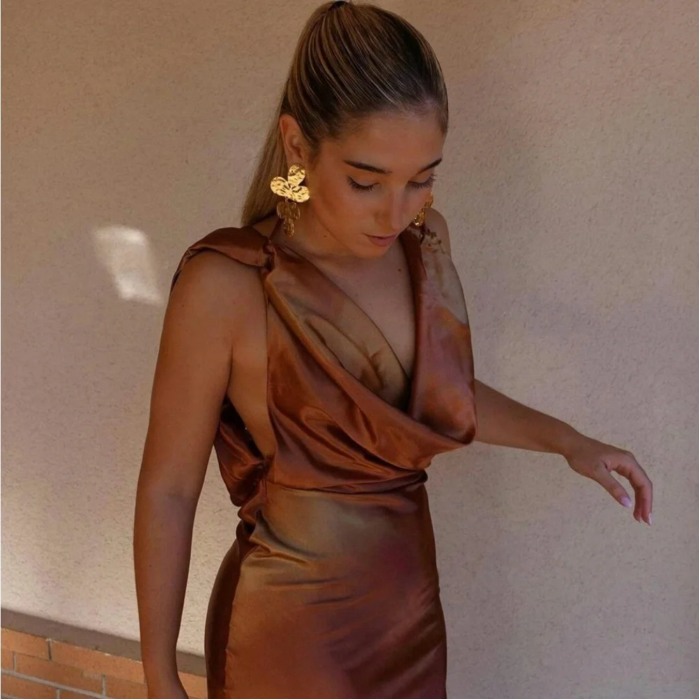 Tie Dye Asymmetric Cowl Neck
Satin Maxi Dress - Picture 2 of 8